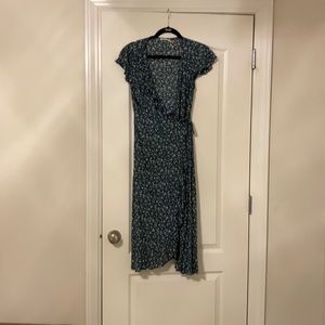 Green floral midi wrap dress